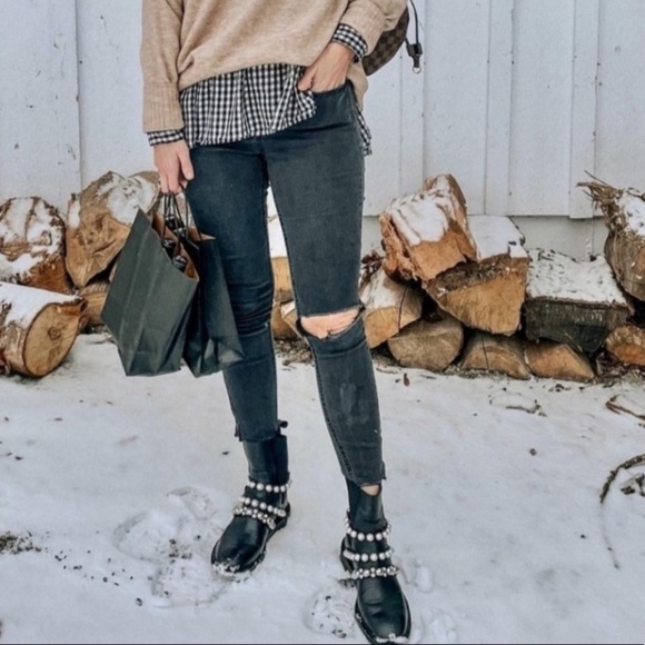 NWT RARE Luxury Winter Maximalist Zara Pearl Strap Genuine Leather Ankle Boots - Picture 8 of 17